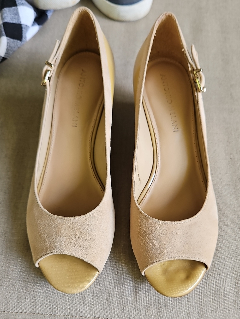 Antonio Melani Peep Toe Wedge Heels in Beige 7 1/2